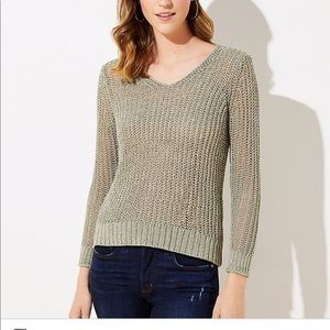 NWT loft green shimmer v neck sweater xl
